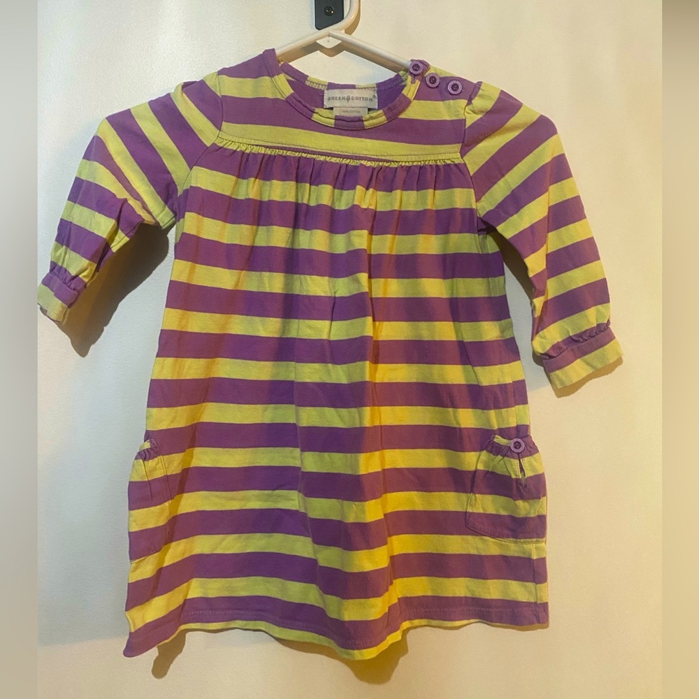 Green cotton size 2T striped dress made in turkey.